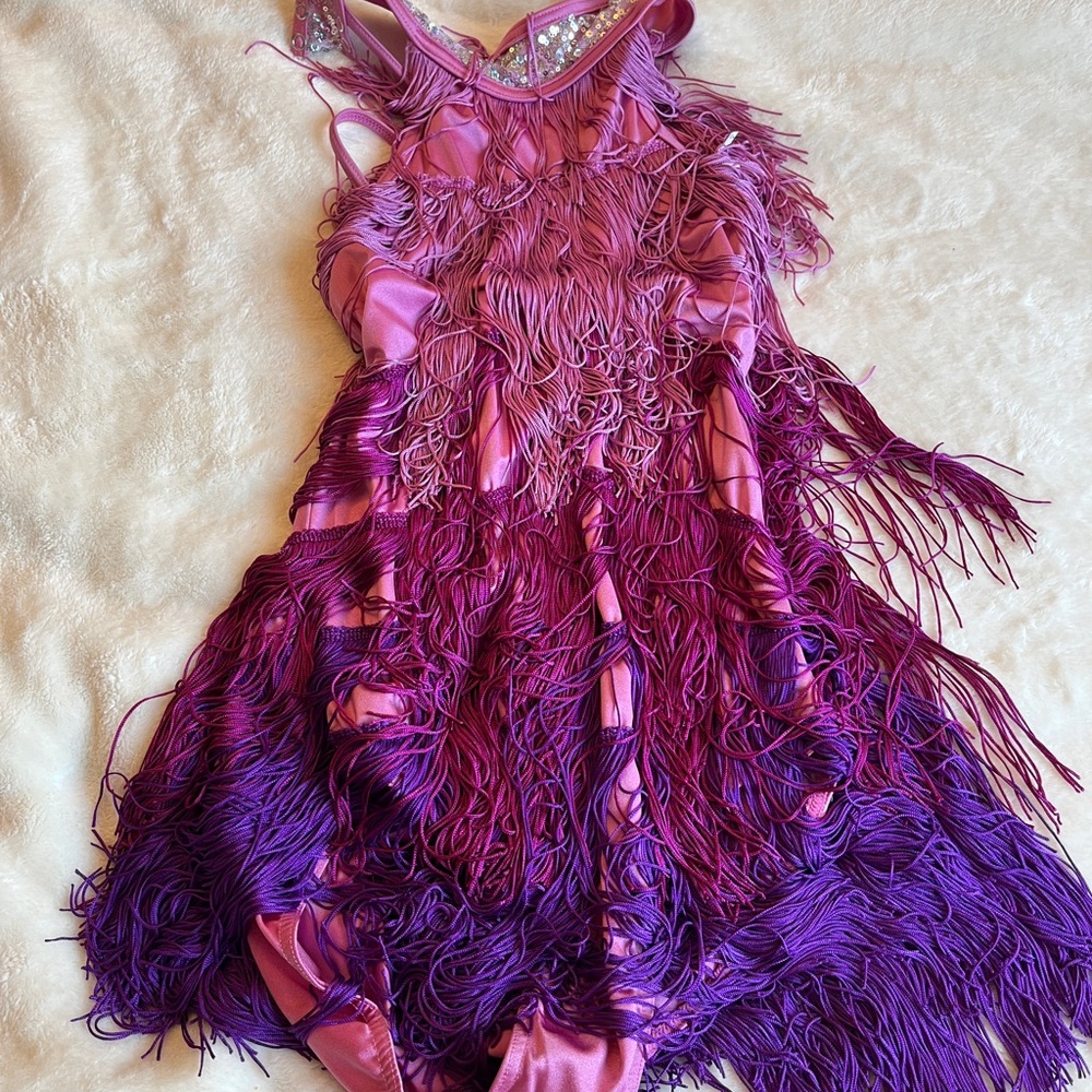 Weissman Pink & Purple Fringe Dance Costume Dress